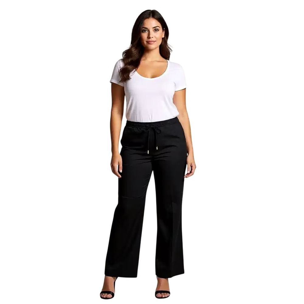 Michael Kors Womens Black 100% Linen Wide Leg Drawstring Pants Size 10